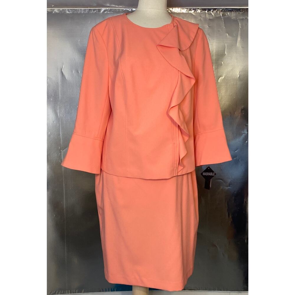 Emily 2PC Coral Polyester Skirt Suit Ruffles 16W